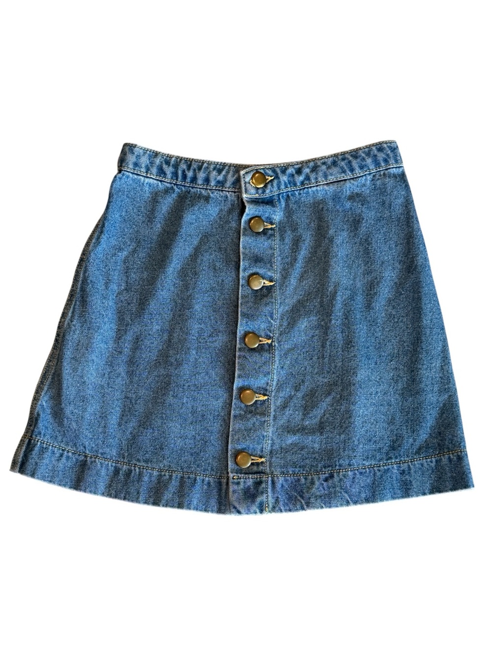 American Apparel VTG Button Denim A-Line Mini Skirt Sz XS Medium Wash USA Y2K